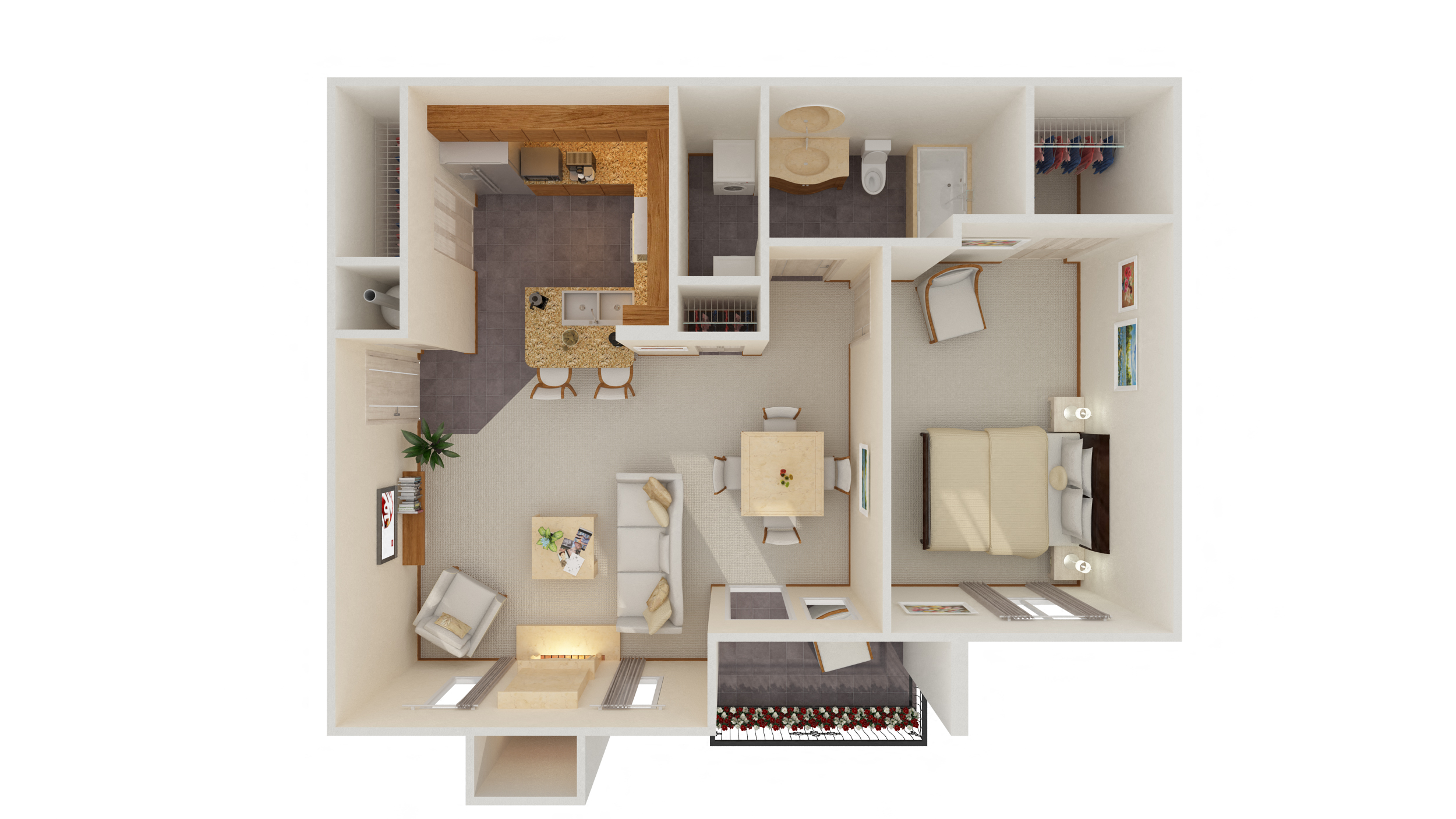 Floor plan for 1 bed, 1 bath, 789 sqft
